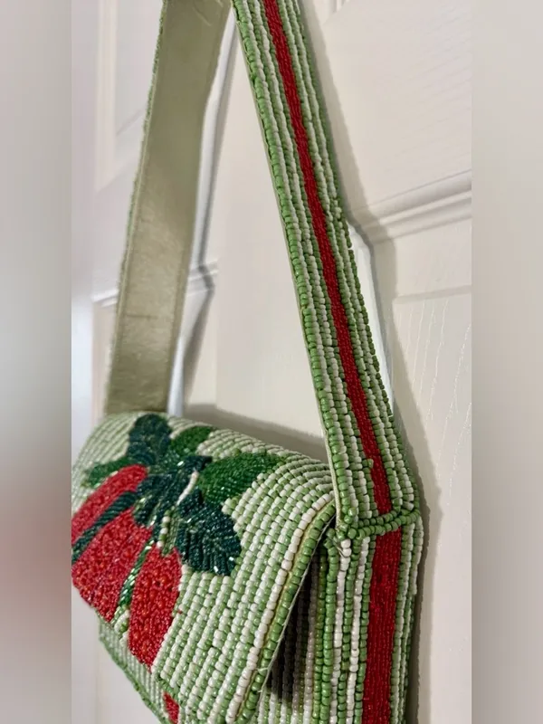 Viral Made in India Red Hot Chili Pepper Beaded Striped Shoulder Bag Charm NWT - Image 5