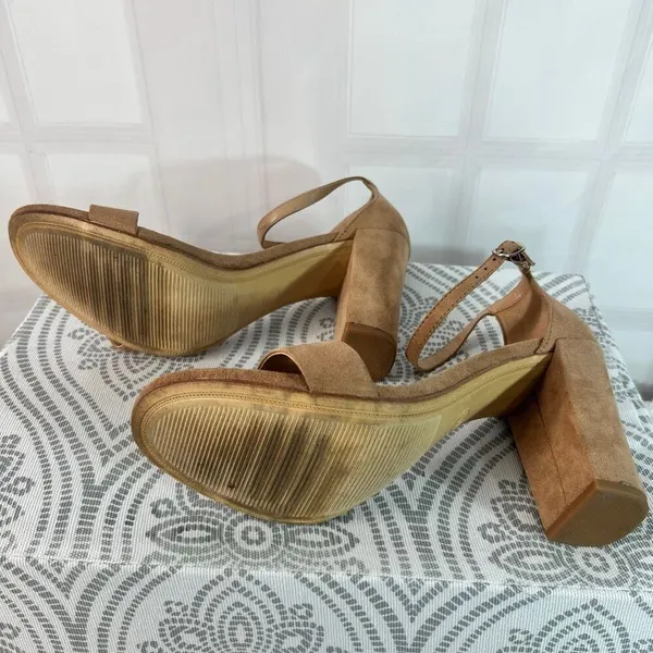 A New Day Tan Ema High Block Heel Square Toe Suede Ankle Strap Sandals Size 10 - Image 6