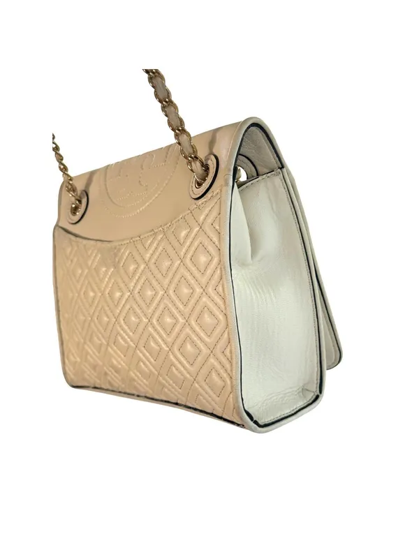 Tory Burch Quilted Leather Chain Shoulder Bag Ivory Cream Crossbody Purse Gold - Image 5