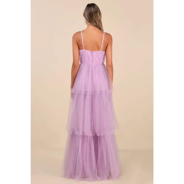Lulus Unforgettable Poise Lilac Tulle Bustier Tiered Maxi Dress Formal Large NWT - Image 2