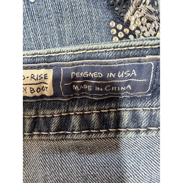 Miss Me Mid-Rise Easy Boot Jeans Size 33 Blue Embellished Denim Y2K Style Cotton - Image 4