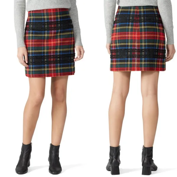 J. Crew Tartan Plaid Wool Blend Tweed Mini Skirt with Black Glitter Accemts - Image 6