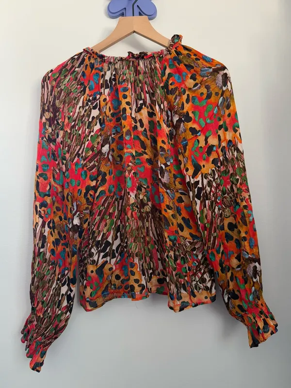 Anthropologie Bl-nk London Small Annalee Peasant Blouse Colorful Abstract Art - Image 4