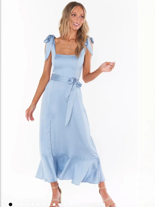 Show Me Your Mumu Claire Midi Dress in Steel Blue Luxe Satin - Image 2