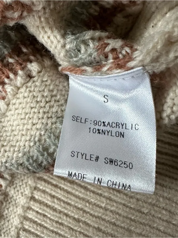 See and be Seen Fair Isle Floral Scallop Ribbed Trim Grandmacore Sweater Small - Image 11