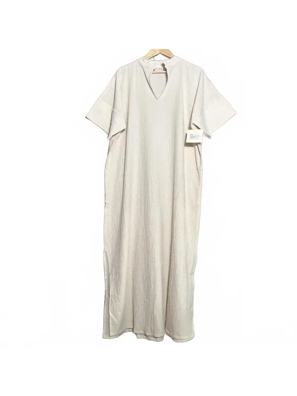 B'Gauze Women's Size 2 (L/XL) Natural Beige Cotton Gauze V-Neck Maxi Dress NWT - Image 2