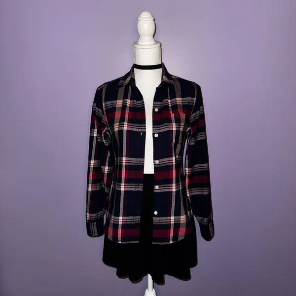 NEW Lucky Brand Navy Blue Plaid Button Up Shirt - Image 4
