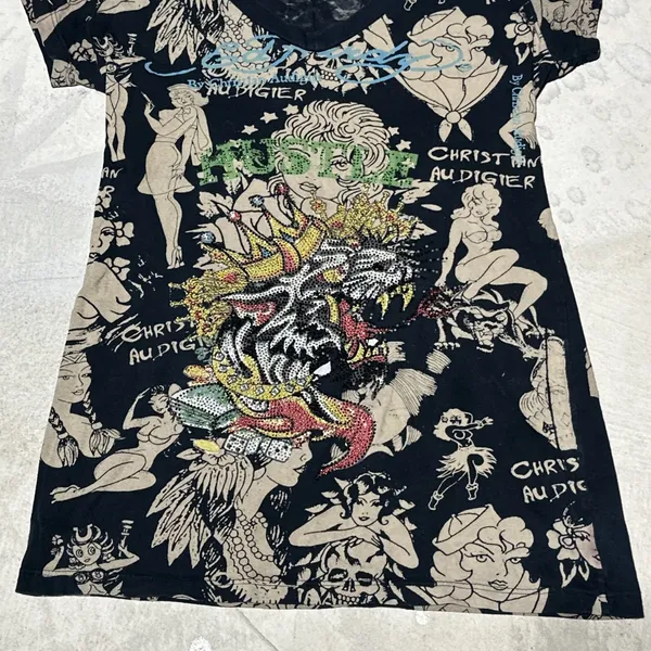 Ed Hardy Women's Tiger Mini AOP T Shirt Dress Fitted Crew Neck Y2K SZ M RARE - Image 4