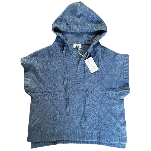 Universal Threads Y2K Blue Hooded Knit Poncho Cable Sweater Cozy Indie Boho Top NWT - Image 3