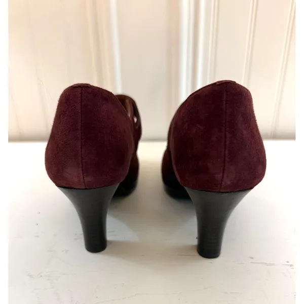 Sofft Retro 50s 60s Mod Twee Academia Suede Leather Mary Jane Heels Burgundy 7 - Image 4