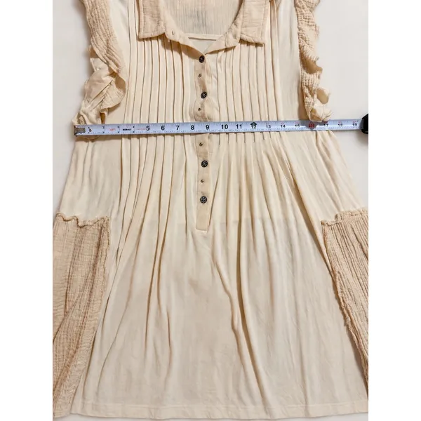 POL Boho Pleated Ruffle Mini Dress Cream Ivory Size M FKD10 - Image 9