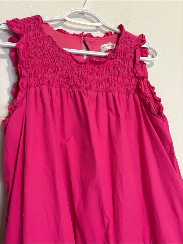 vestique Bright Pink Smocked Sleeveless Mini Dress - Image 3
