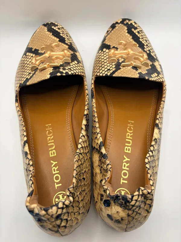 Tory Burch Eleanor Women’s 9M Snake Print Leather Loafers Gold Logo Quiet Luxury - Image 6