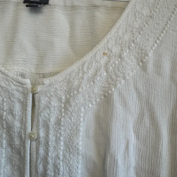 Aerie White Gauze Boho Romper M Long Sleeve Eyelet Lace Button Front Festival - Image 5