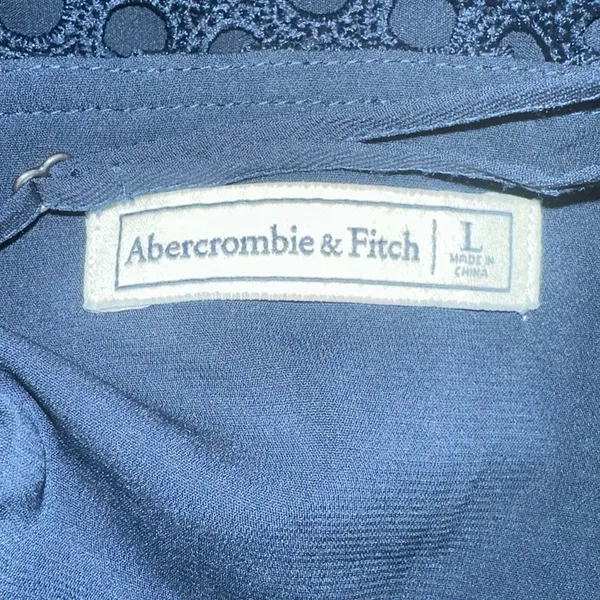 Abercrombie & Fitch Women's Navy Blue Eyelet A-Line Short Dress‎ Size L - Image 4