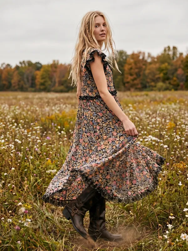 Free people Bohemian Floral Milania Maxi Dress Dark Combo Maxi Top Duster Small - Image 2