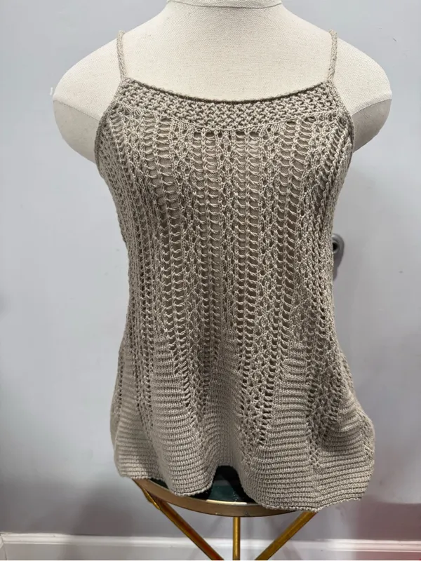 Express Crochet Spaghetti Strap Tank Top - Taupe - Image 2