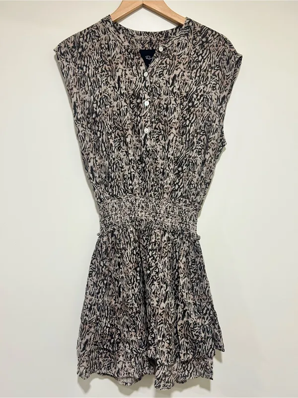 Rails Angelina Smocked Mini Dress Tan Cheetah Print Size Small - Image 2