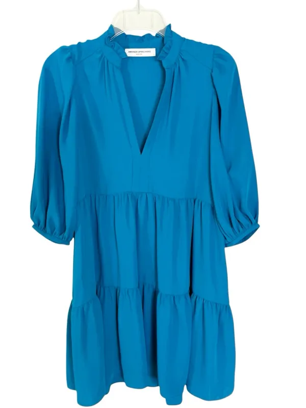 AMANDA UPRICHARD Diego Tiered Mini Dress in Turquoise Blue Size XS - Image 2