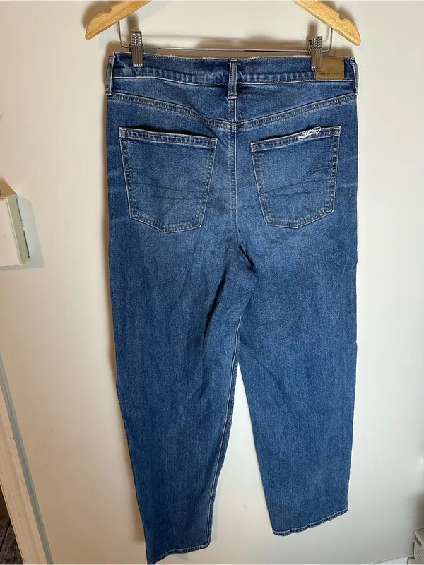 American Eagle super high rise baggy straight jeans 10 - Image 4