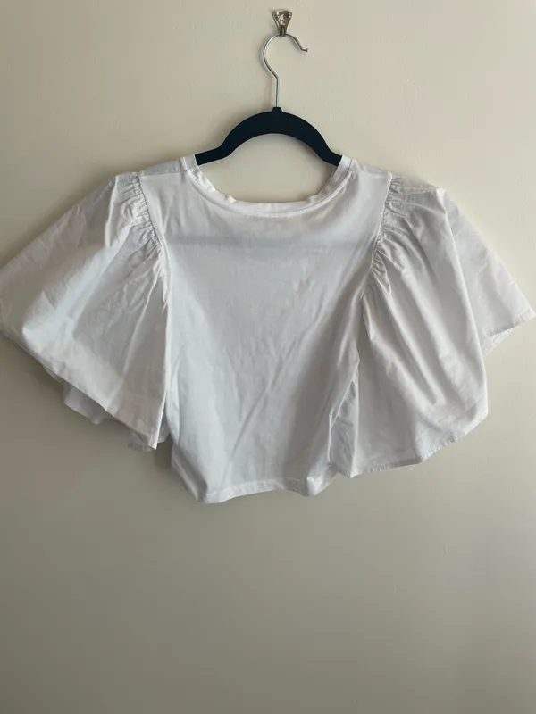 Zara White Ruffle Sleeve Cropped Top - Women - Image 2