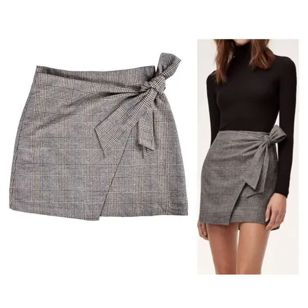 Aritzia Wilfred Dorine Front Wrap Wool Cashmere Mini Skirt plaid sz 6 #780 - Image 9