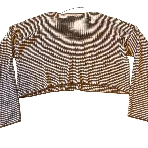 LA Hearts Womens Brown White Striped‎ Ribbed V-Neck Cropped Sweater Large - Image 2