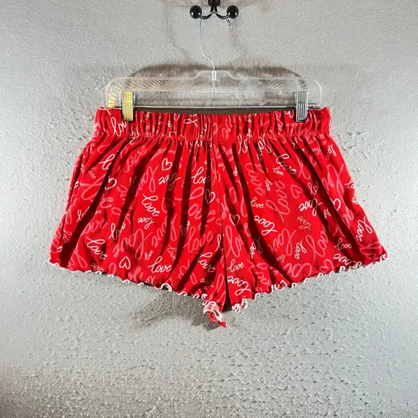 1250 | Heart Print Lettuce Trim Pajama Set Loungewear Red‎ Women XL 16-18 - Image 6