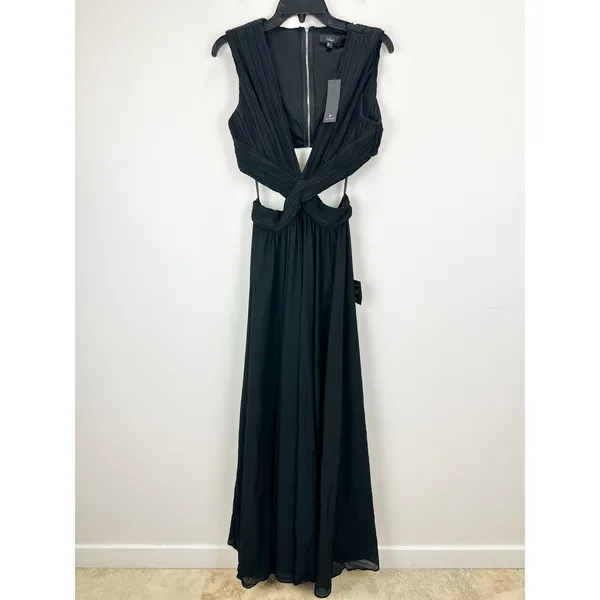 Lulus Vivid Imagination Black Cutout Maxi Dress Long Formal Chiffon Large NWT - Image 6