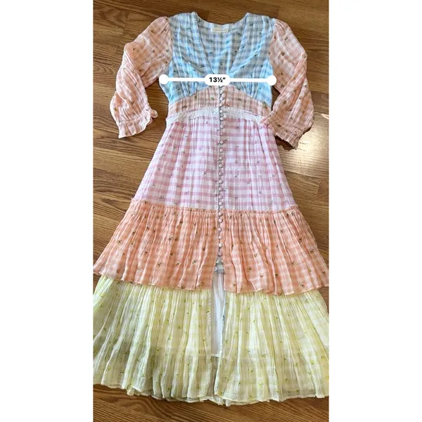 LoveShackFancy Ollie Floral Tiered Cotton Midi Dress Boho Check Size 2 - Image 4