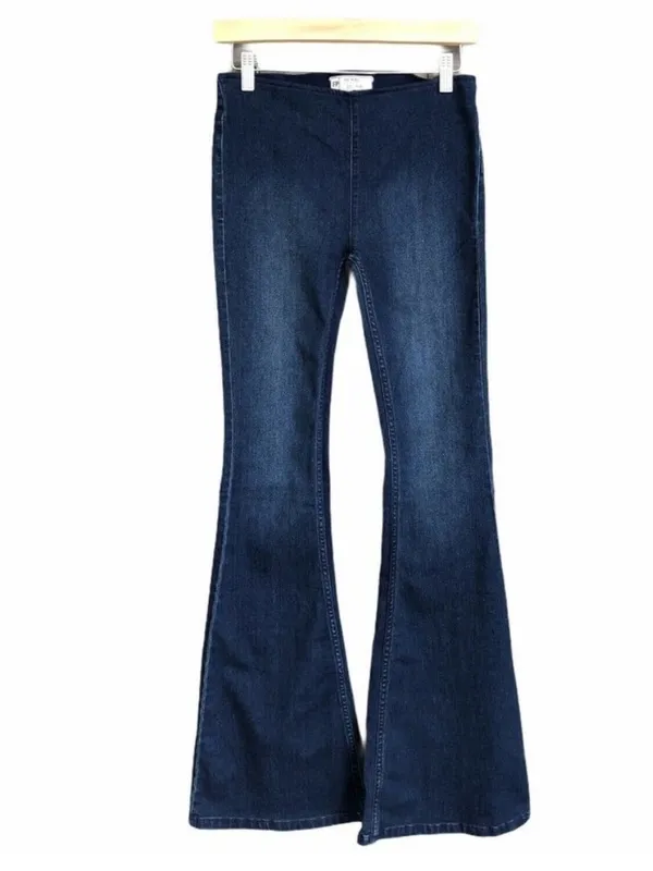 Free People Penny Pull On High Rise Flare Leg Jeans Dark Wash 27 - Image 4