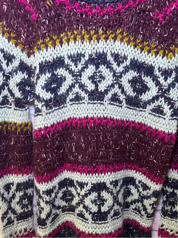 Free People Reed Fair Isle Print Chunk Knit Sweater Wool Linen Alpaca Medium - Image 10