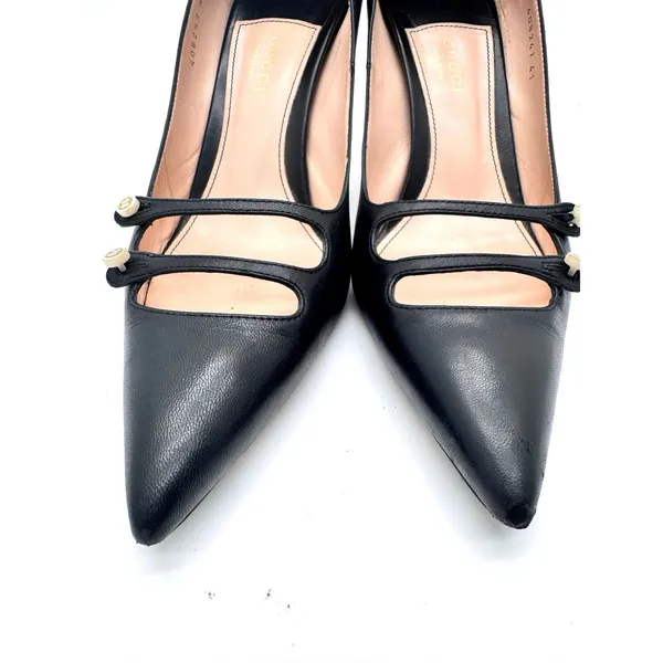 Gucci Aneta Black Button Detail Stiletto Pumps Pointed Toe Size EU 41 - Image 13
