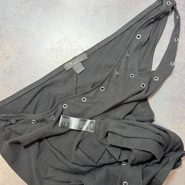 XXI Y2K Mini Tank Dress Cold Shoulder Black | Grommet Cutout | L/G NWOT - Image 3
