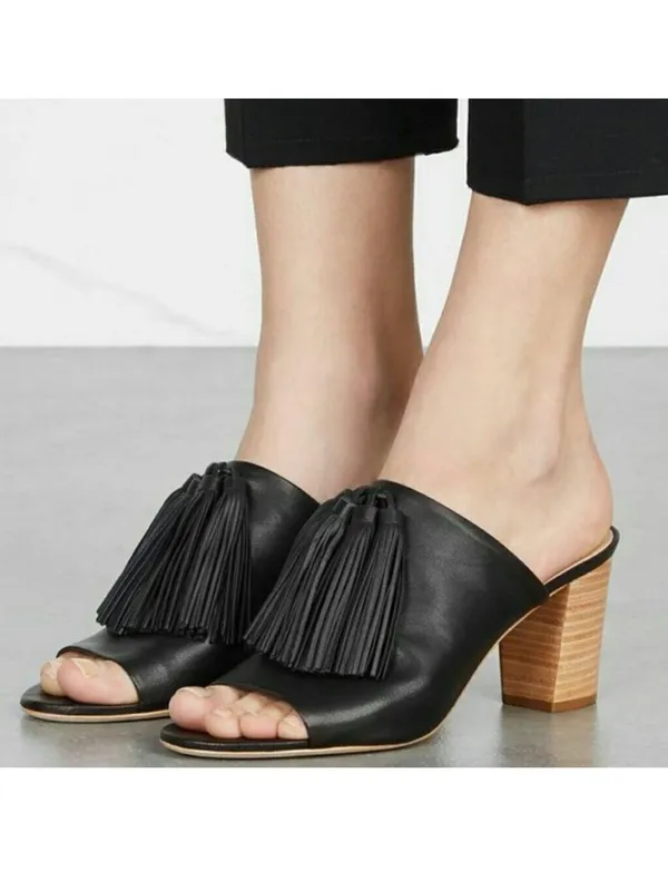 Loeffler Randall Clo Tassel Mules Womens 8.5 Black Leather stacked heels - Image 10