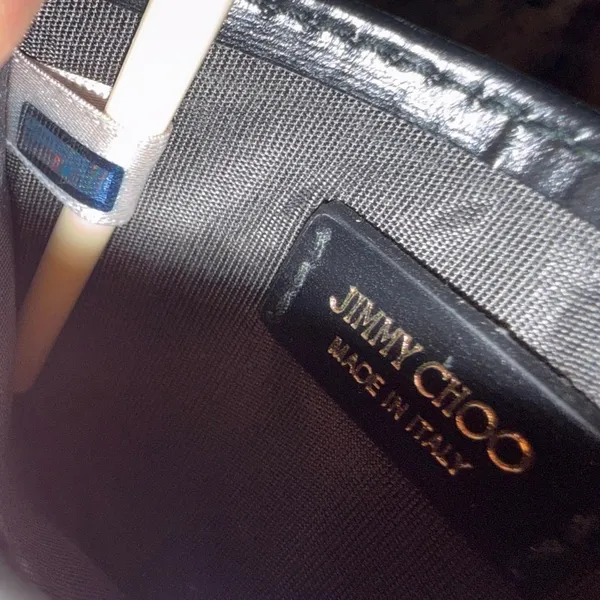 Jimmy Choo Umika Black Leather Card Holder Gold Diamond Studs Italy Designer - Image 6