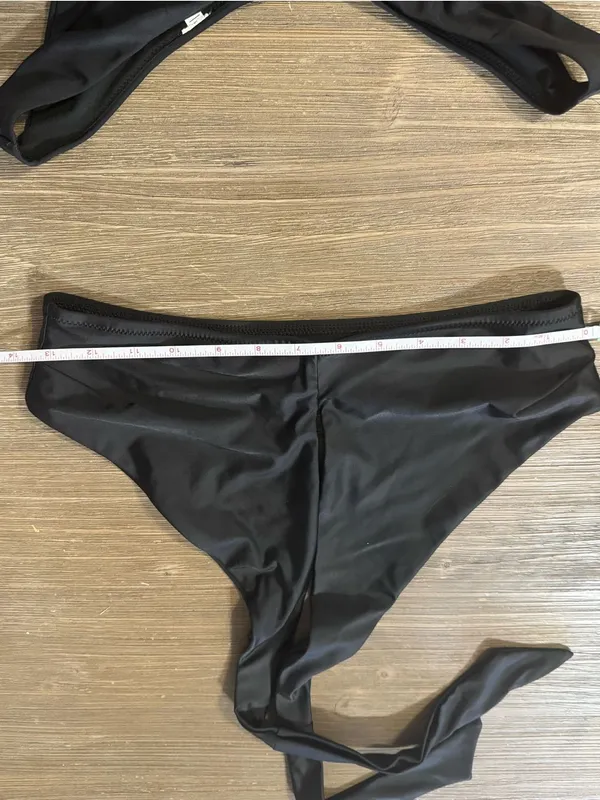 aerie Black V-Neck Halter Bikini Small Top Medium Bottom - Image 3