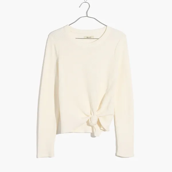 New Madewell Ribbed‎ Long Sleeve Knot-Front Top Ivory XXL Minimalist Casual - Image 10