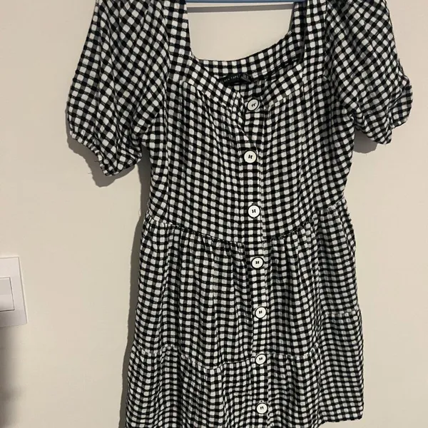 Black Tape_ Womens‎ Gingham Short Sleeve Mini Dress Button Up US M Regular - Image 6