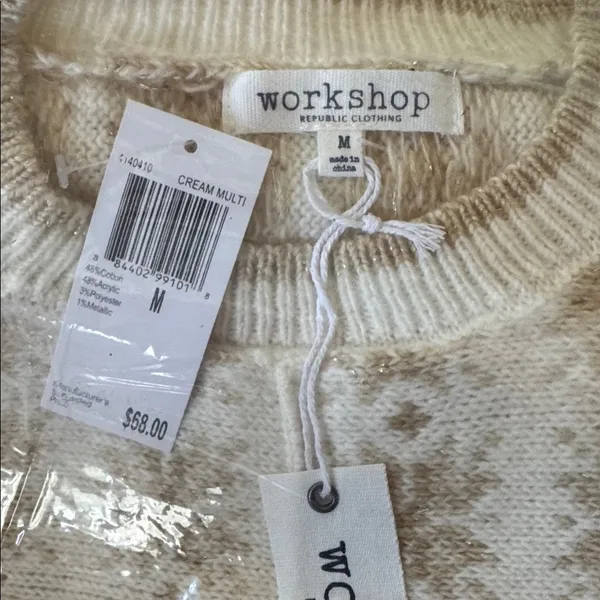 Workshop Republic Clothing Womens Sweater Size M Fair Isle Cream Gold Cozy - Image 9
