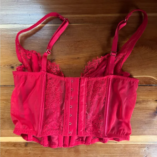 Victoria’s Secret Dream Angels Lace Corset Top Red XS - Image 4