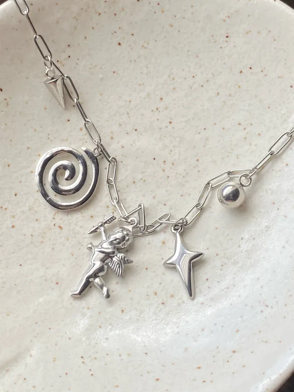 Handmade vintage retro boho fairy funky y2k grunge style fully stainless steel necklace👼🌀⭐️ - Image 3