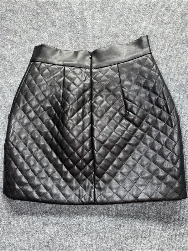 Amanda Uprichard Quilted Faux Leather Mini Skirt in Black with Silver Chain - Image 6