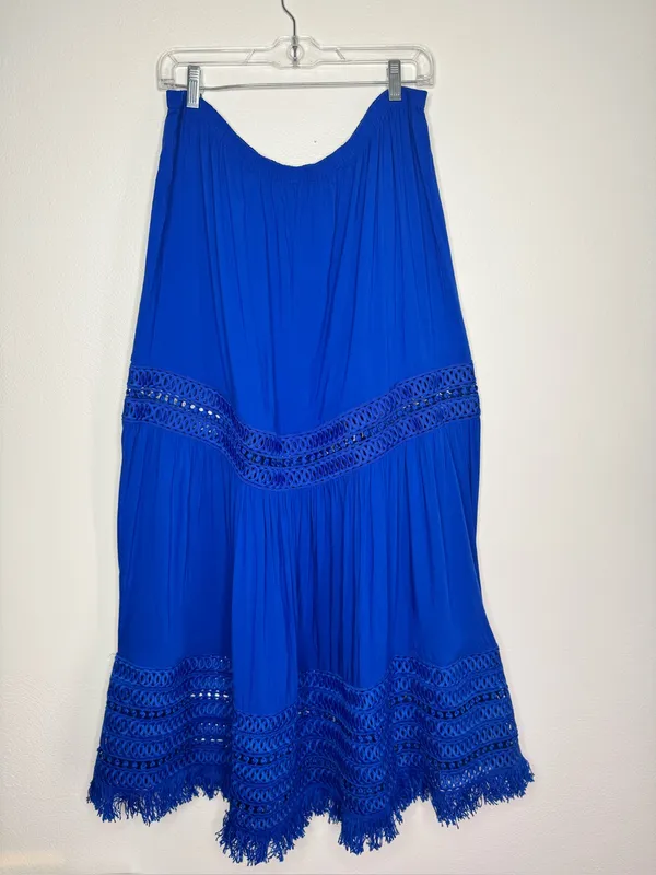 Ramy Brook Royal Blue Crochet Fringe Trim Maxi Skirt - Image 2