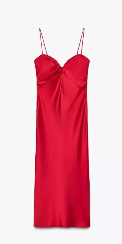 Zara maxi Red Evening Dress corset satin midi wedding party cocktail - Image 13