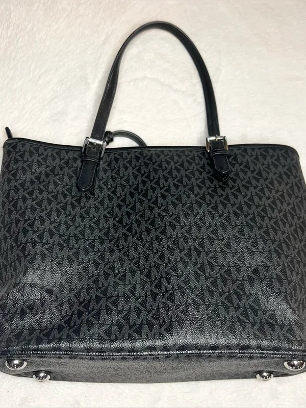 Michael Kors Black Signature MK Logo Jet Set Tote Bag with Front Pocket - Image 12