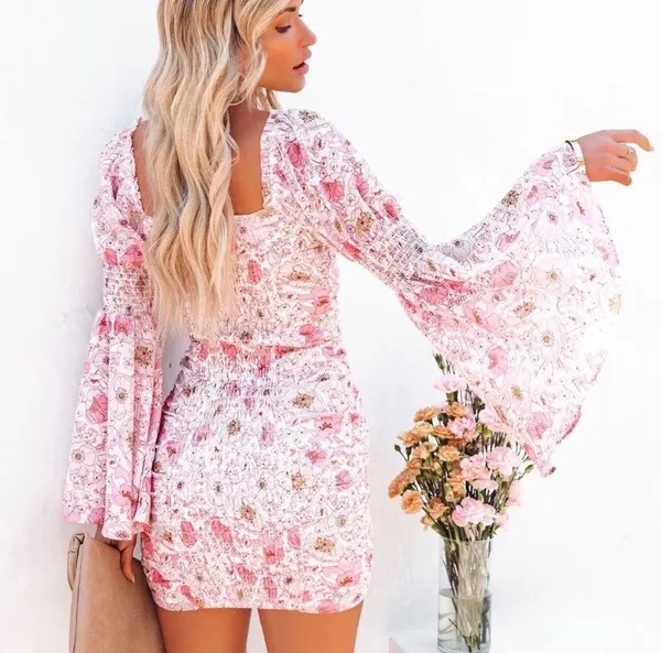 VICI | Pink Floral Smocked Long Sleeve Dress - Image 5