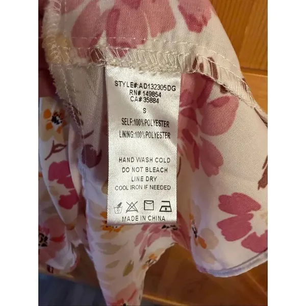 Sadie & Sage Cream Pink Floral Short Sleeve Faux Wrap Mini Dress Size Small (746 - Image 6