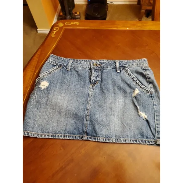 APT 9 Kohls Distressed Blue Jean Mini Skirt Denim Raw Edges Size 16 - Image 5