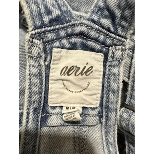 AERIE Denim Shortalls Med Blue Light Wash Raw Hem Boho Summer Overalls Y2K Beach - Image 7